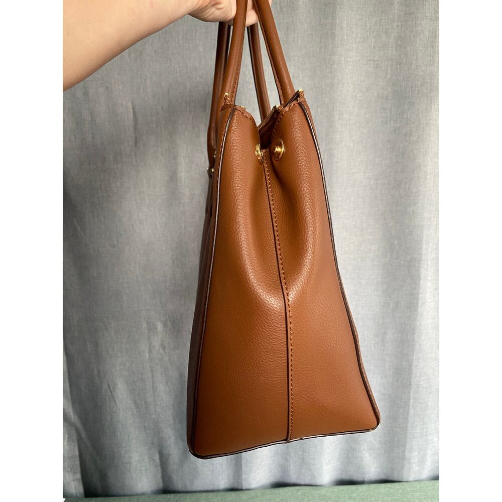 Lauren Ralph Lauren Cognac Brown Pebbled Leather Satchel Tote Bag (As-Is) - Picture 4 of 9